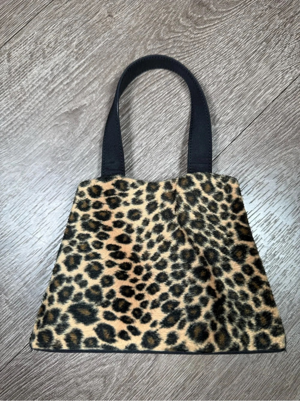 Leopard Print Fuzzy Faux Fur Mini Bag with Black Straps